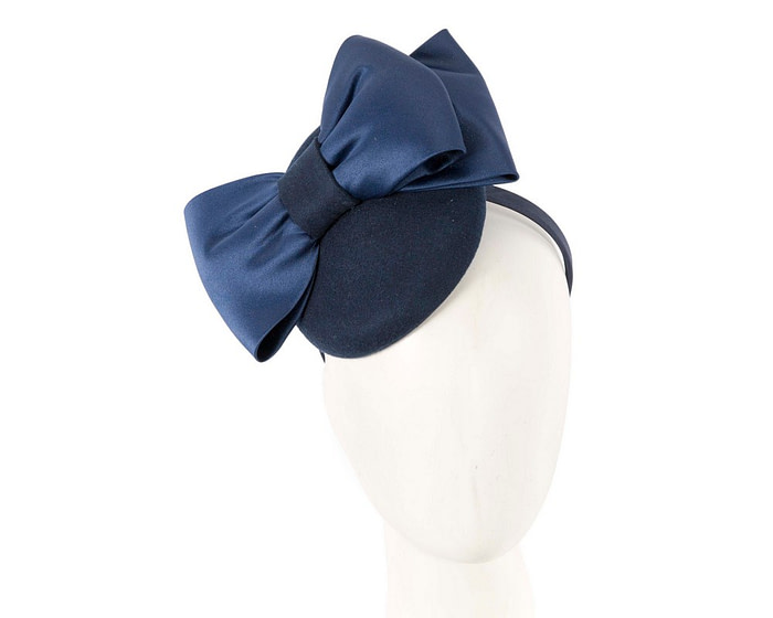 Navy winter racing pillbox with bow by Max Alexander - Fascinators.com.au