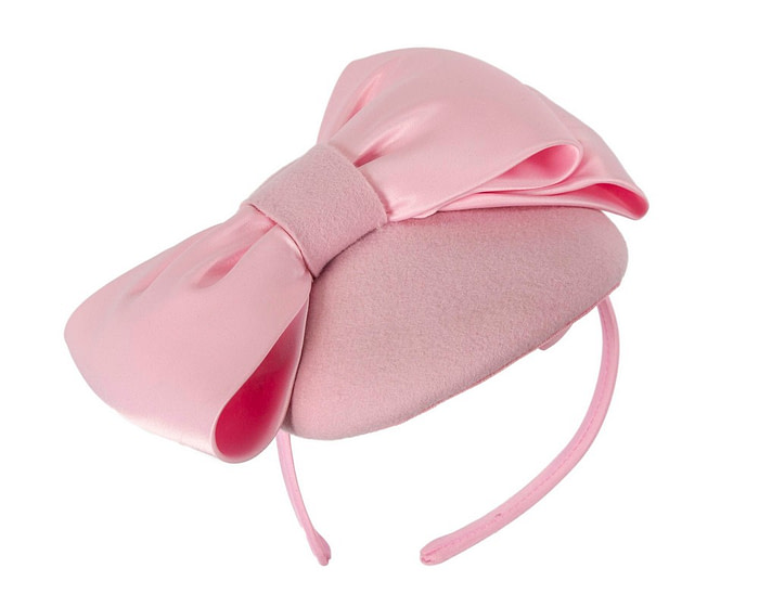Pink winter racing pillbox with bow by Max Alexander - Fascinators.com.au