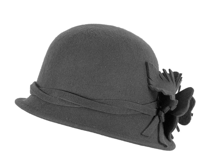 Black winter felt cloche hat by Max Alexander - Fascinators.com.au