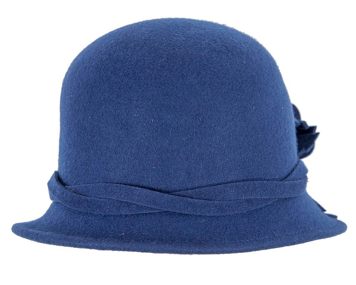 Blue winter felt cloche hat by Max Alexander - Fascinators.com.au