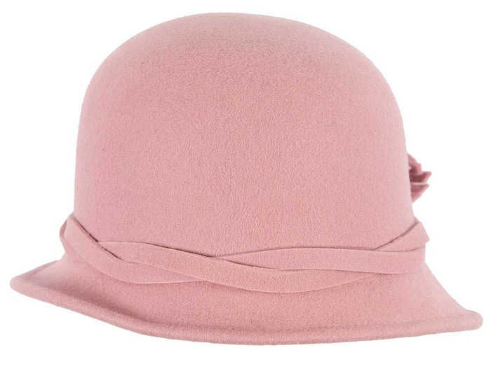 Pink winter felt cloche hat by Max Alexander - Fascinators.com.au