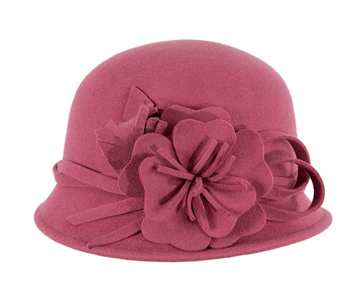 Rose pink winter felt cloche hat by Max Alexander - Fascinators.com.au