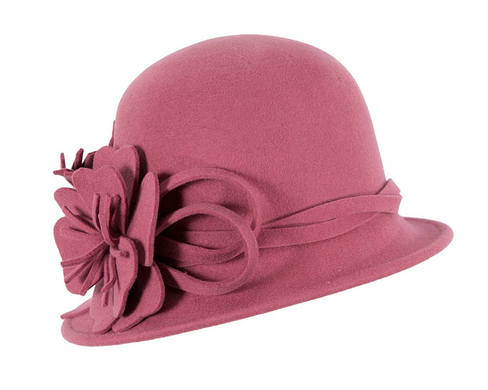 Rose pink winter felt cloche hat by Max Alexander - Fascinators.com.au