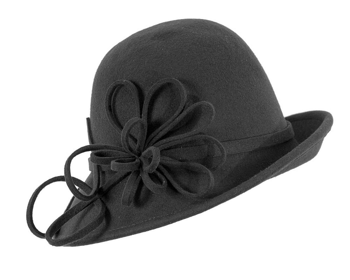 Black winter felt cloche hat by Max Alexander - Fascinators.com.au