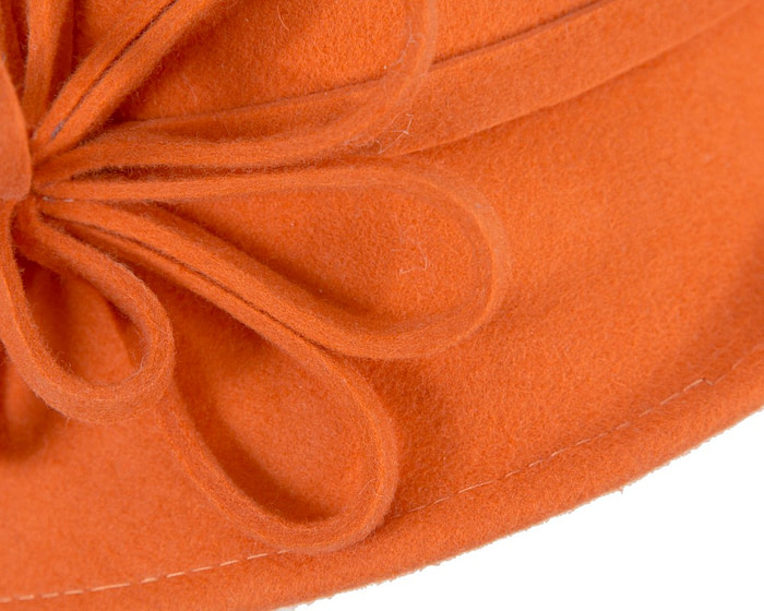 Orange winter felt cloche hat by Max Alexander - Fascinators.com.au