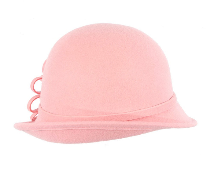 Pink winter felt cloche hat by Max Alexander - Fascinators.com.au