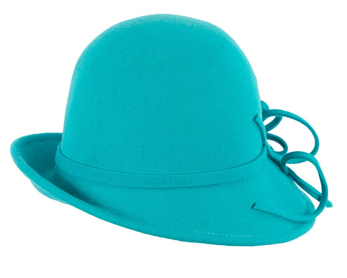 Turquoise winter felt cloche hat by Max Alexander - Fascinators.com.au