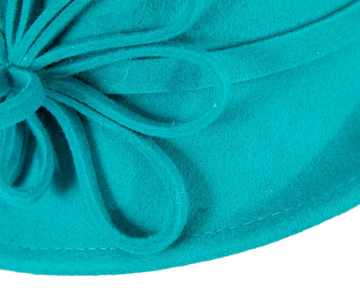 Turquoise winter felt cloche hat by Max Alexander - Fascinators.com.au