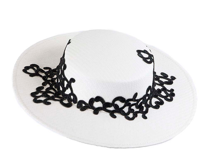 White boater black lace hat - Fascinators.com.au