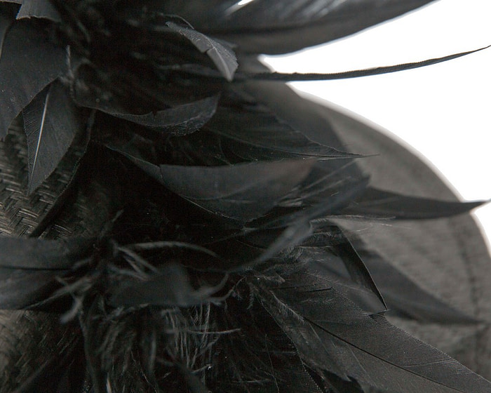 Black boater hat with feathers by Max Alexander - Fascinators.com.au