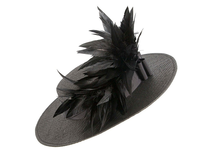 Black boater hat with feathers by Max Alexander - Fascinators.com.au