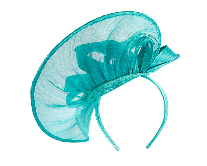 Turquoise heart silk abaca racing fascinator - Fascinators.com.au