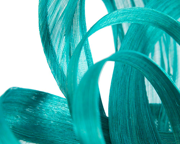 Turquoise heart silk abaca racing fascinator - Fascinators.com.au