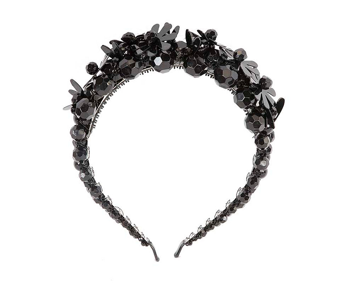 Black plastic flowers fascinator headband - Fascinators.com.au