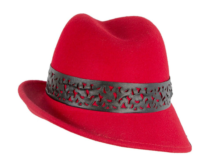 Red felt trilby hat - Fascinators.com.au