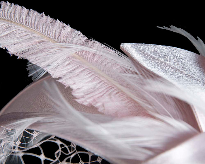 Custom made pink fascinator with feather - Fascinators.com.au