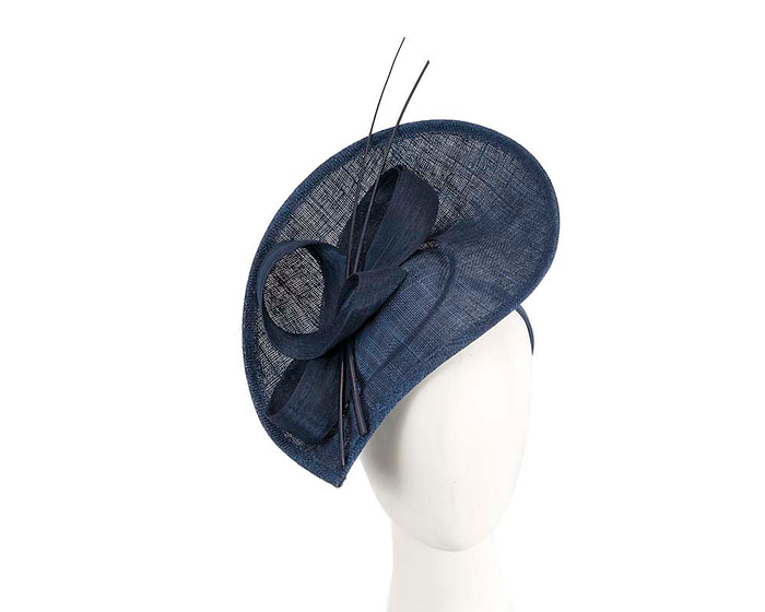Navy fascinator with bow and feathers - Fascinators.com.au