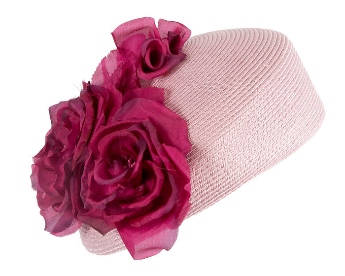 Pink beret hat with flowers by Max Alexander - Fascinators.com.au