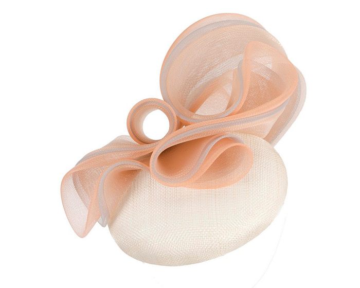 Cream pillbox racing fascinator with nude wavy trim by Fillies Collection - Fascinators.com.au