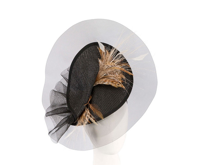 Large black fascinator with feathers by Fillies Collection - Fascinators.com.au