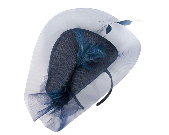 Large navy fascinator with feathers by Fillies Collection - Fascinators.com.au