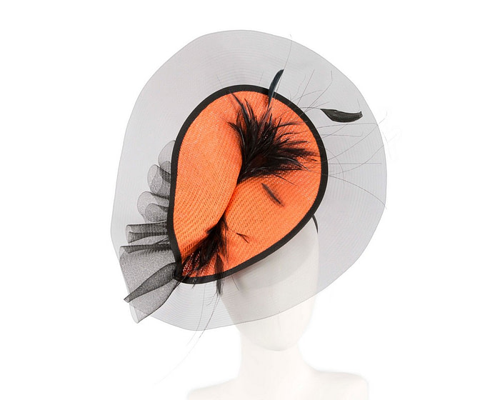 Large orange & black fascinator with feathers by Fillies Collection - Fascinators.com.au
