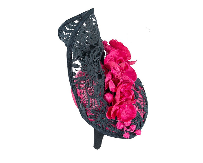 Fuchsia & navy lace pillbox fascinator by Fillies Collection - Fascinators.com.au