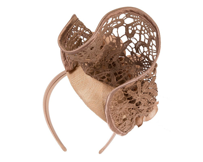 Taupe lace pillbox fascinator by Fillies Collection - Fascinators.com.au