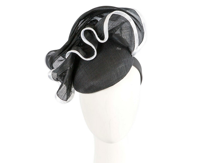 Black & white pillbox with wave by Fillies Collection - Fascinators.com.au