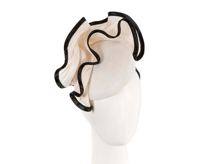 Cream & black pillbox with wave by Fillies Collection - Fascinators.com.au