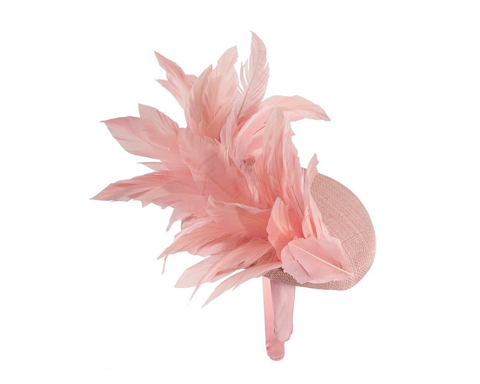 Dusty pink spring racing fascinator with feathers - Fascinators.com.au