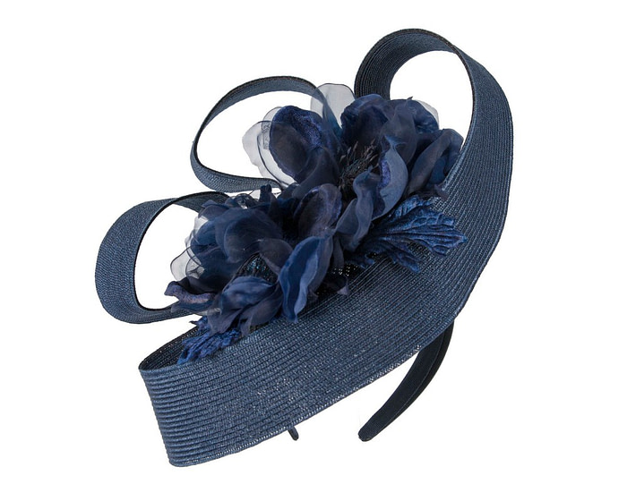 Large navy fascinator with flower by Fillies Collection - Fascinators.com.au