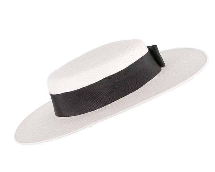 White and black boater hat by Max Alexander - Fascinators.com.au