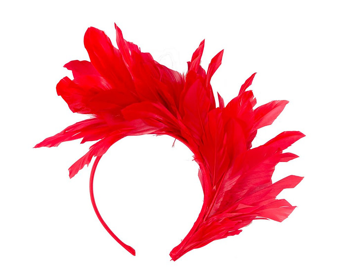 Red feather fascinator headband by Max Alexander - Fascinators.com.au