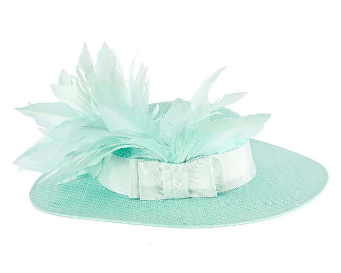 Aqua boater hat with feathers by Max Alexander - Fascinators.com.au