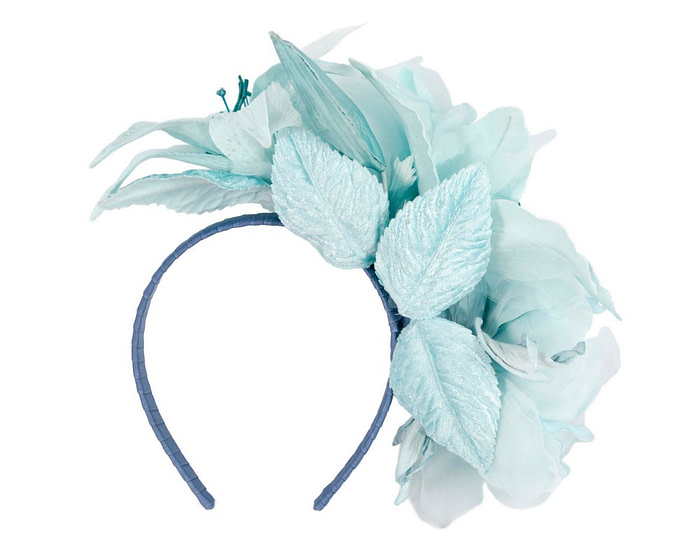 Large light blue flower fascinator headband - Fascinators.com.au