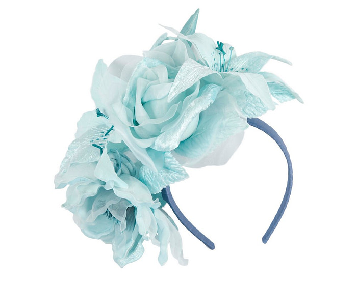 Large light blue flower fascinator headband - Fascinators.com.au