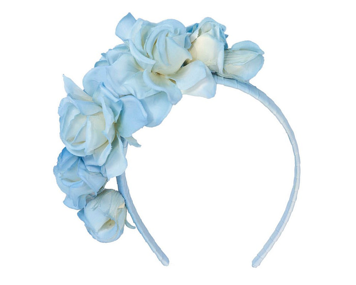 Elegant light blue flower headband by Max Alexander - Fascinators.com.au