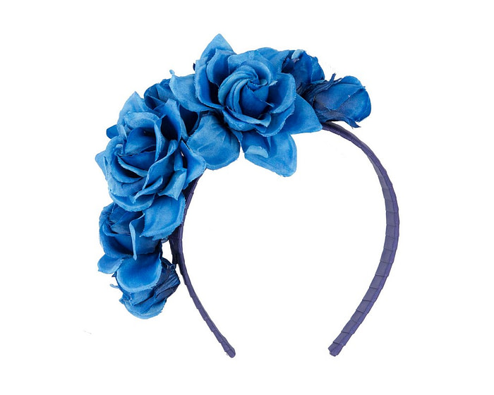 Elegant royal blue flower headband by Max Alexander - Fascinators.com.au