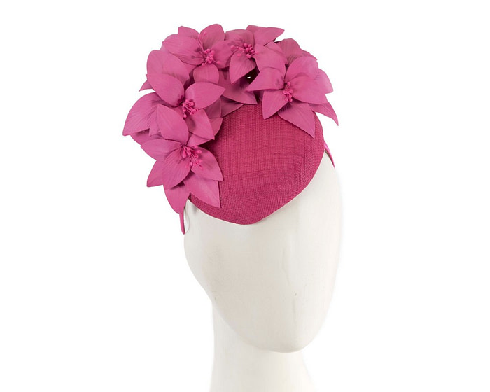 Fuchsia leather flowers pillbox by Fillies Collection - Fascinators.com.au