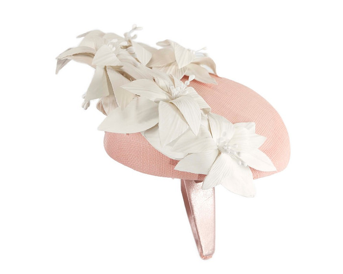 Pink & cream leather flowers pillbox by Fillies Collection - Fascinators.com.au