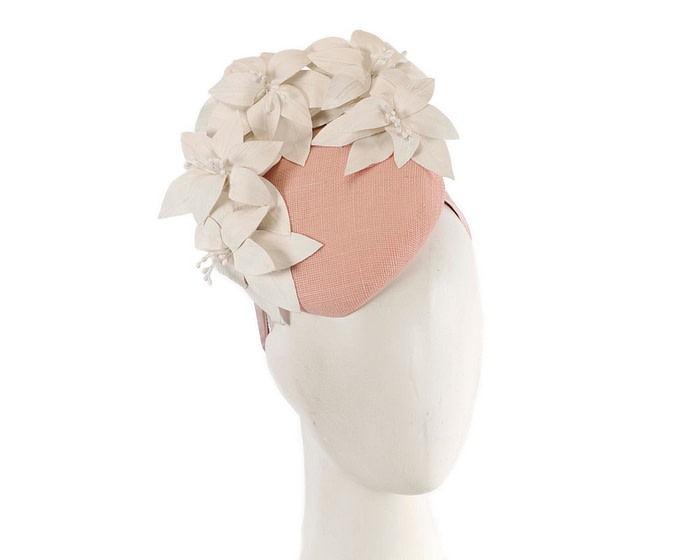 Pink & cream leather flowers pillbox by Fillies Collection - Fascinators.com.au
