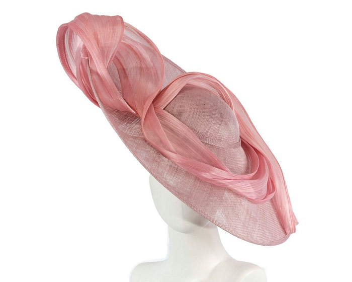 Wide brim dusty pink sinamay racing hat by Fillies Collection - Fascinators.com.au