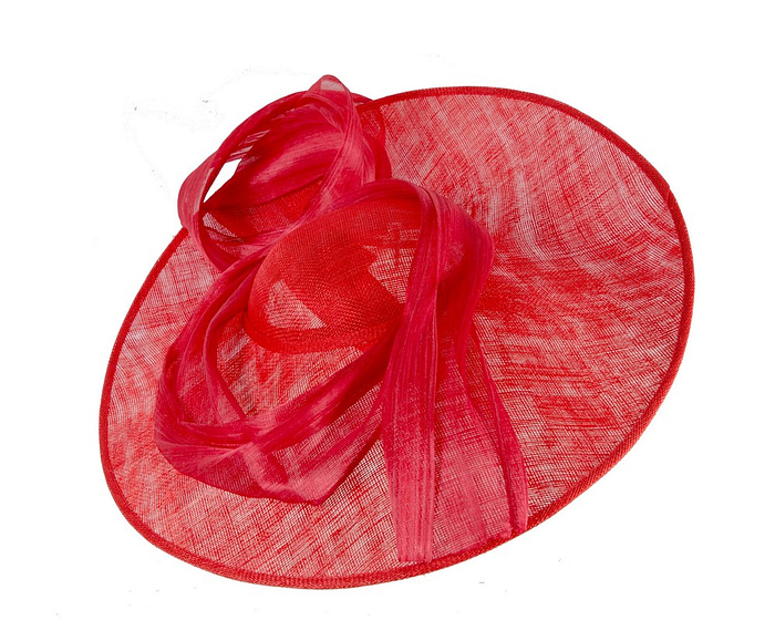 Wide brim red sinamay racing hat by Fillies Collection - Fascinators.com.au