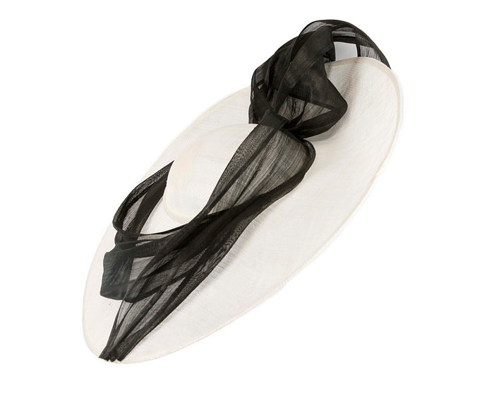 Wide brim white & black sinamay racing hat by Fillies Collection - Fascinators.com.au