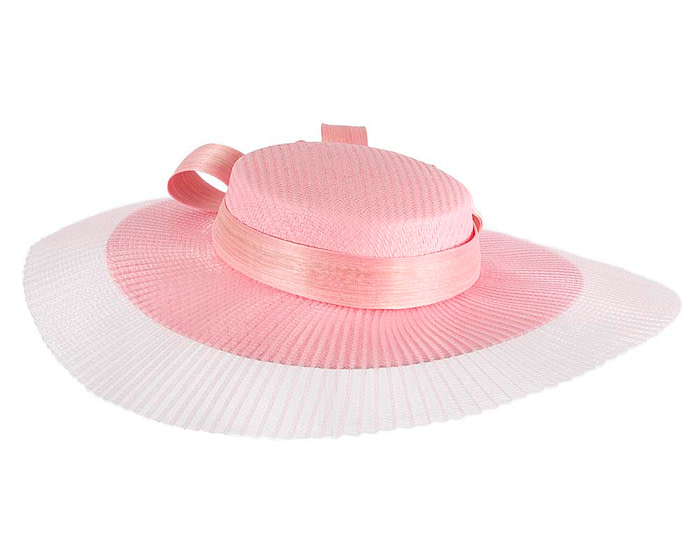 Wide brim pink boater hat by Fillies Collection - Fascinators.com.au