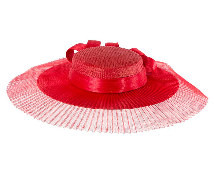 Wide brim red boater hat by Fillies Collection - Fascinators.com.au