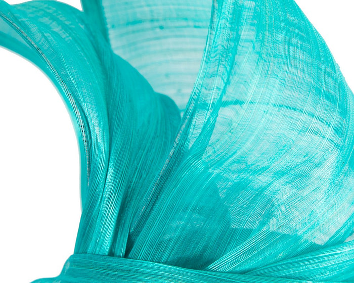 Twisted aqua silk abaca fascinator by Fillies Collection - Fascinators.com.au