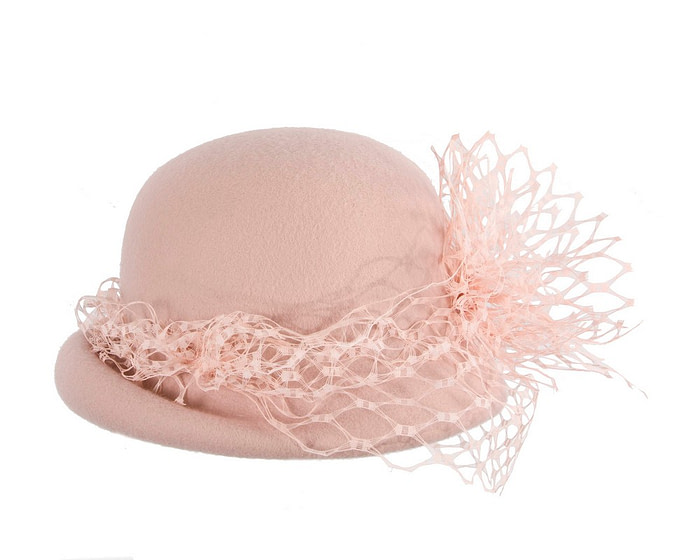 Blush felt cloche winter hat by Fillies Collection - Fascinators.com.au
