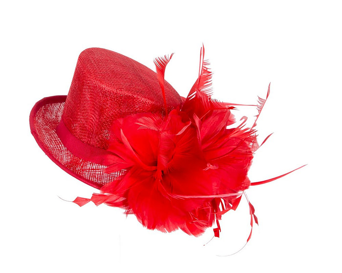 Red sinamay top hat fascinator - Fascinators.com.au